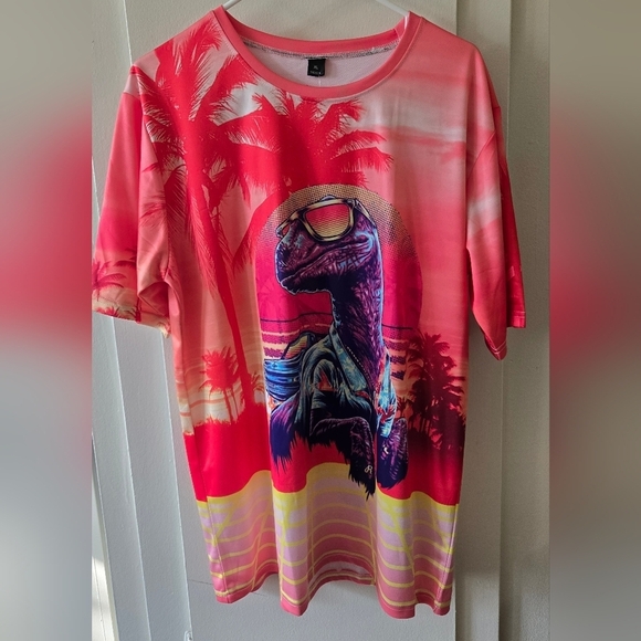 None Other - Vibrant Dinosaur Graphic T-Shirt Red Pink Purple NWT